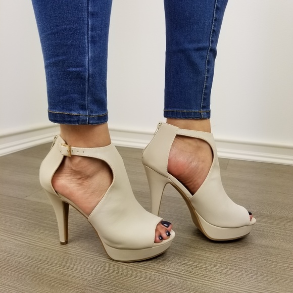 Beige Nubuck platform & heel ankle booties-hh - Picture 6 of 8
